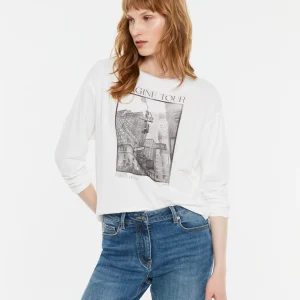 Camiseta mujer estampado frontal manga larga